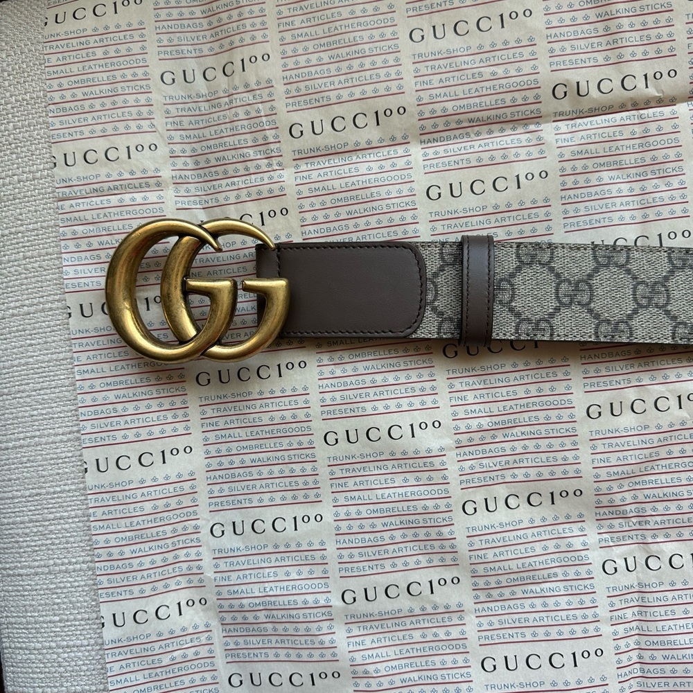 Gucci Beige and Brown Belt with Gold Buckle - Picture 3 of 8